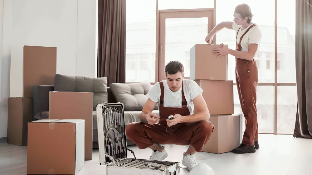 Experienced relocation movers and packers packing home items in Al Fahidi